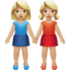 women holding hands: medium-light skin tone on Apple