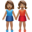 women holding hands: medium skin tone on Apple