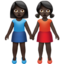 women holding hands: dark skin tone on Apple