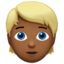 person: medium-dark skin tone, blond hair on Apple
