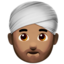 man wearing turban: medium skin tone on Apple