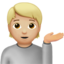 person tipping hand: medium-light skin tone on Apple