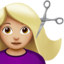 woman getting haircut: medium-light skin tone on Apple
