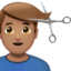 man getting haircut: medium skin tone on Apple