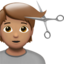 person getting haircut: medium skin tone on Apple