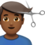 man getting haircut: medium-dark skin tone on Apple