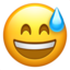 grinning face with sweat on Apple