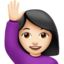 woman raising hand: light skin tone on Apple
