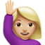 woman raising hand: medium-light skin tone on Apple