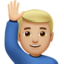 man raising hand: medium-light skin tone on Apple