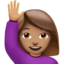woman raising hand: medium skin tone on Apple