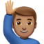 man raising hand: medium skin tone on Apple