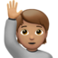 person raising hand: medium skin tone on Apple