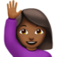 woman raising hand: medium-dark skin tone on Apple