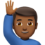 man raising hand: medium-dark skin tone on Apple