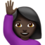 woman raising hand: dark skin tone on Apple