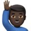 man raising hand: dark skin tone on Apple