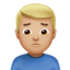 man frowning: medium-light skin tone on Apple
