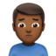 man frowning: medium-dark skin tone on Apple