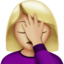 woman facepalming: medium-light skin tone on Apple