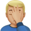 man facepalming: medium-light skin tone on Apple