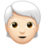 person: light skin tone, white hair on Apple