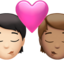 kiss: person, person, light skin tone, medium skin tone on Apple