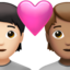 couple with heart: person, person, light skin tone, medium skin tone on Apple