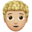 person: medium-light skin tone, curly hair on Apple