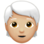 person: medium-light skin tone, white hair on Apple