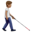 person with white cane facing right: medium skin tone on Apple