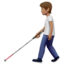 person with white cane: medium skin tone on Apple