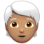 person: medium skin tone, white hair on Apple