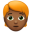 person: medium-dark skin tone, red hair on Apple