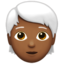person: medium-dark skin tone, white hair on Apple