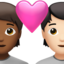 couple with heart: person, person, medium-dark skin tone, light skin tone on Apple