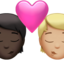 kiss: person, person, dark skin tone, medium-light skin tone on Apple