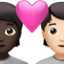 couple with heart: person, person, dark skin tone, light skin tone on Apple