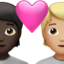 couple with heart: person, person, dark skin tone, medium-light skin tone on Apple