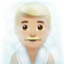 man in steamy room: medium-light skin tone on Apple
