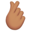 hand with index finger and thumb crossed: medium skin tone on Apple