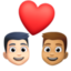 couple with heart: man, man, light skin tone, medium skin tone on Facebook