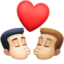 kiss: man, man, light skin tone, medium-light skin tone on Facebook