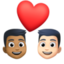 couple with heart: man, man, medium-dark skin tone, light skin tone on Facebook