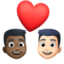 couple with heart: man, man, dark skin tone, light skin tone on Facebook