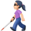 woman with white cane: light skin tone on Facebook