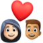 couple with heart: woman, man, light skin tone, medium skin tone on Facebook