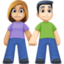 woman and man holding hands: medium-light skin tone, light skin tone on Facebook