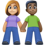 woman and man holding hands: medium-light skin tone, dark skin tone on Facebook