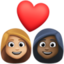 couple with heart: woman, woman, medium-light skin tone, dark skin tone on Facebook